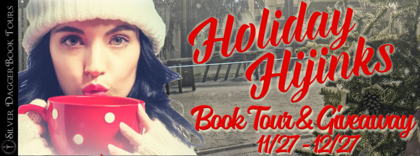 Book Tour Banner for cozy holiday romance novel Holiday Hijinks by Katherine Moore with a Book Tour Giveaway 